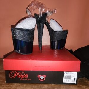 Pleaser Flamingo Hologram Black Glitter Platform Heels